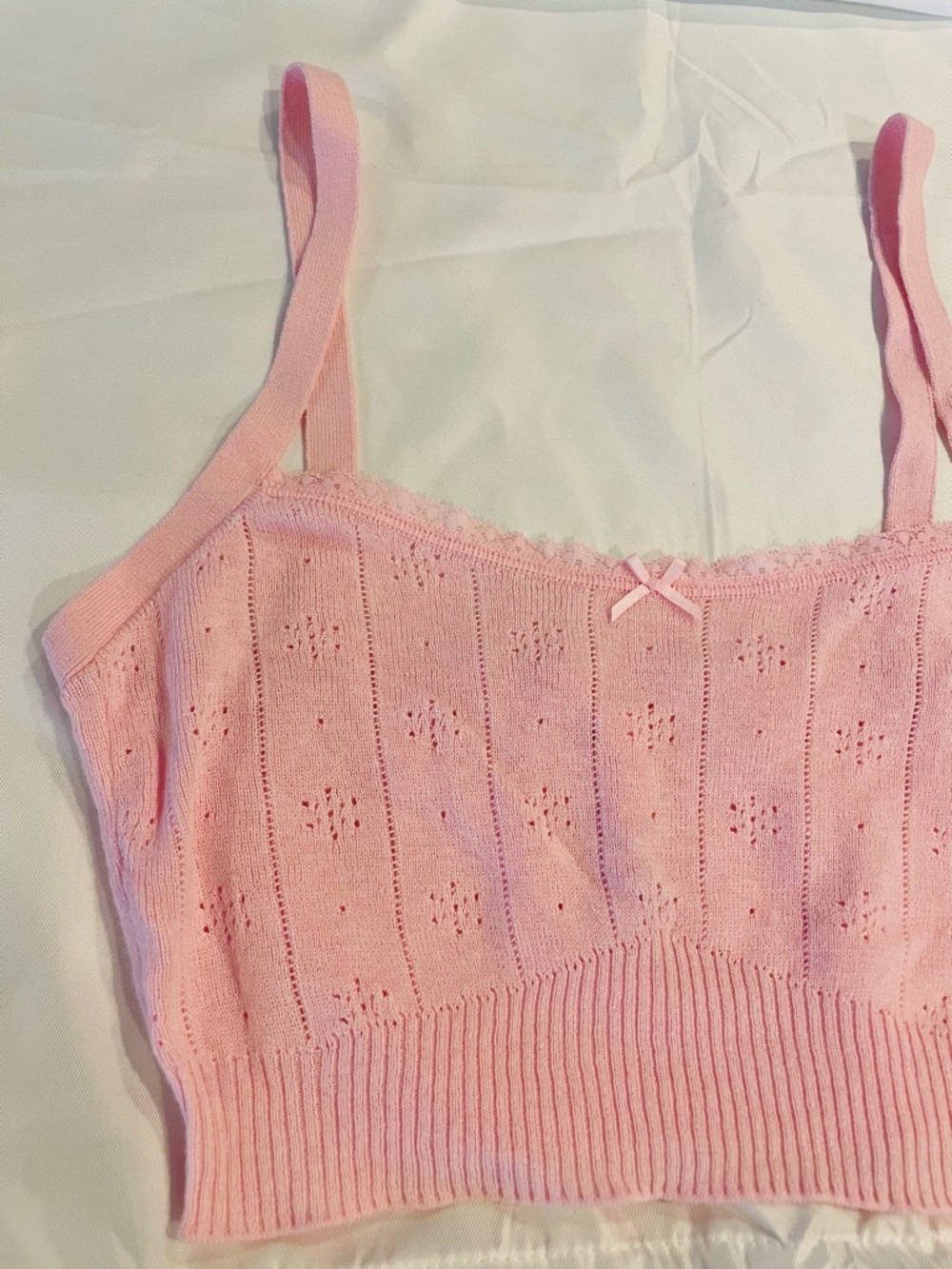 SKIMS Cotton Sweater Pointelle Bralette, baby pink color, size medium - Picture 2 of 7